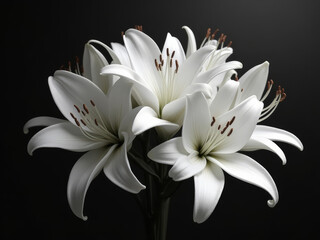 Elegant white lilies arranged beautifully against dark background