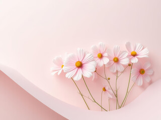 Delicate pink flowers arranged on soft pastel background