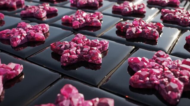 Collection of ruby stones on black surface