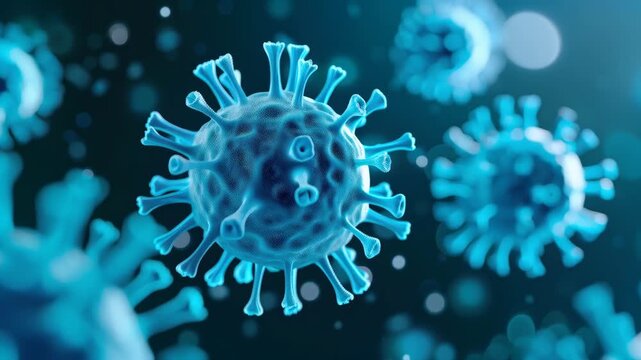 Microscopic Menace: A magnified view reveals the intricate structures of a virus, its spiky surface hinting at its potential for causing disruption, challenging scientific curiosity.
