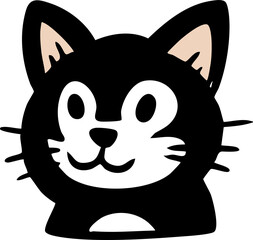 Cute Black Cat Face Icons Set with Different Expressions