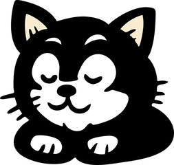 Cute Black Cat Face Icons Set with Different Expressions