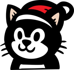 Cute Black Cat Face Icons Set with Different Expressions