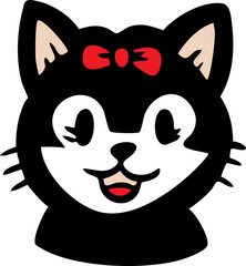 Cute Black Cat Face Icons Set with Different Expressions