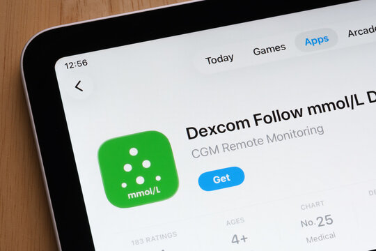 Dexcom Follow mmol L medical software listing captured on the iPad App Store interface. Stafford, United Kingdom, December 15, 2025