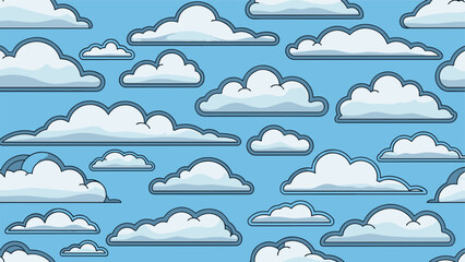 Retro-style pixel art illustration of a clear blue sky filled with a repeating pattern of fluffy white and gray clouds