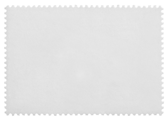 Postage stamp frame with empty paper design space on transparent background