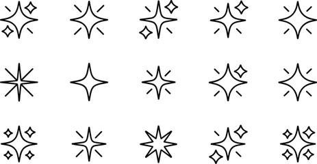 Sparkle and Star Vector Line Icons Set Shiny Light Decorative Symbols Collection