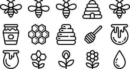 Beekeeping and Honey Vector Line Icons Set Bees Hive Honeycomb and Nature Symbols © Craft Designer