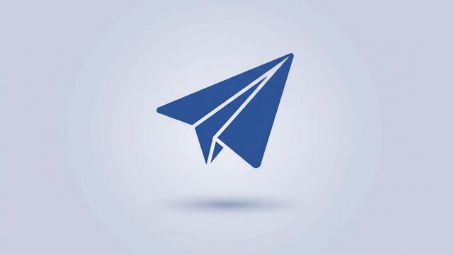 A simple blue paper airplane icon flying against a soft gradient background, symbolizing communication and travel