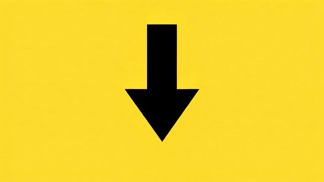 Black downward arrow on a vivid yellow background, universally indicating direction, download, or a prompt. Essential graphic for navigation, user interfaces, and instructional designs