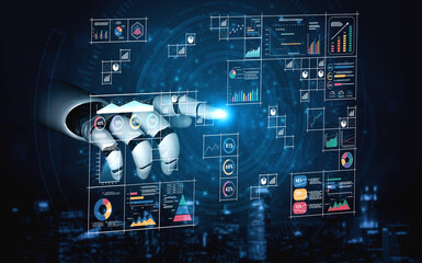 An AI powered big data visualization and business analytics grid. A complex collection of AI charts for comprehensive company reporting. Motif