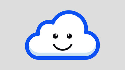 Obraz premium Smiling cloud with blue outline on gray background.