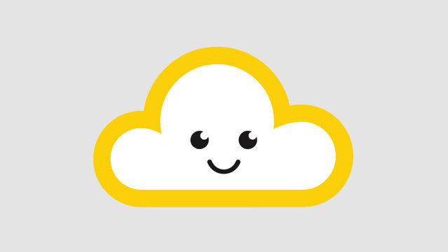 Smiling cloud icon with yellow border and eyes.