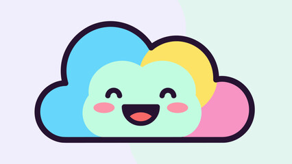 Fototapeta premium Cartoon cloud with a happy face and colorful sections.