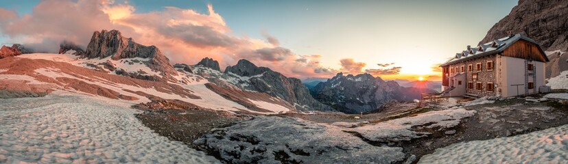 Sunset Panorama at Adamekhütte on the Dachstein Glacier