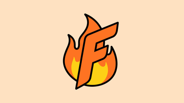 Fiery F Logo: Orange Letter with Flames on Light Background. - Powered by Adobe