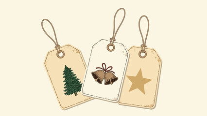 Three Christmas Gift Tags with Festive Decorations.