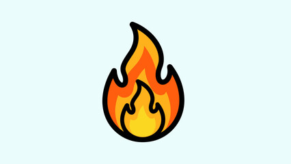 Cartoon flame with black outline on a light blue background.