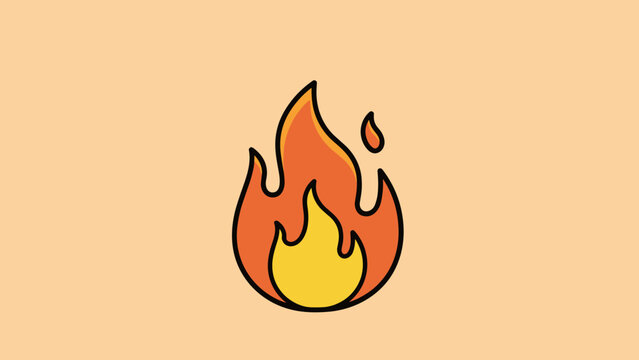 Cartoon flame with yellow and orange colors on a light orange background.