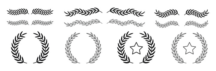 Hand drawn ornamental winter holiday text border set. wedding card doodle separator symbols.