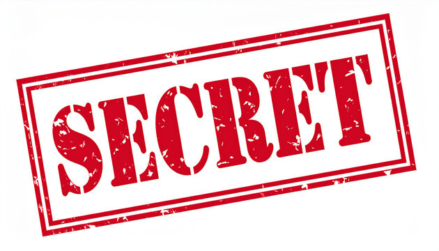 Red SECRET stamp on white background, confidential, bold and clear design, isolated minimalistic
