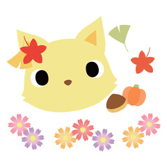 可愛いキツネのマーク　秋の紅葉