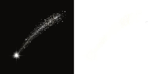 Glowing Shooting Star for Christmas and Celestial Theme, Isolated on Transparent Background; PNG