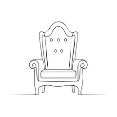 Minimalist line drawing of an ornate upholstered armchair suitable for digital illustration use