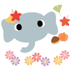 可愛いゾウのマーク　秋の紅葉