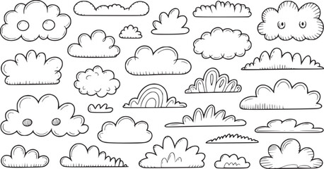 Obraz premium Black and white hand drawn cartoon clouds collection