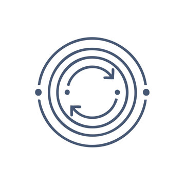 Circular arrows illustrating a cyclical process within concentric rings, symbolizing repetition, rotation, and continuous motion.