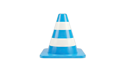 Blue and White Traffic Cone Isolated on White Background