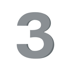 Grey number three illustration represents 3 in countdown sequence or math learning numerical graphic element