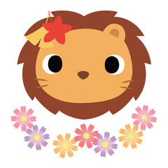 可愛いライオンのマーク　秋の紅葉