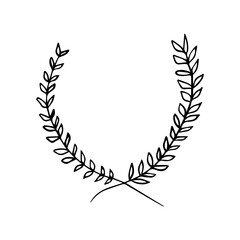 Minimalist Vector Laurel Wreath. Hand Drawn Leaves and Branches Line Art