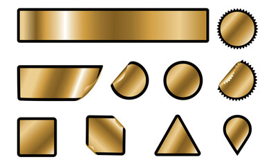 Gold stickers with curled edges, vector illustration collection. Elements of luxury gold labels.