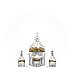 Obraz premium Architectural sketch of a church with golden domes in minimalist style 