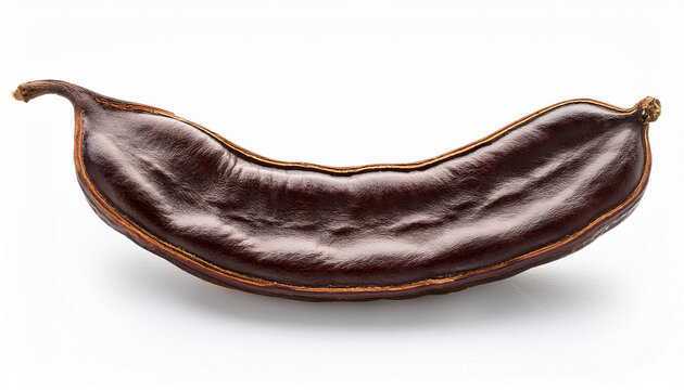 Single Dried Carob Pod Isolated On White Background Natural Organic Ceratonia Siliqua Fruit Raw Healthy Superfood Rich In Antioxidants And Dietary Fiber Plant Based Chocolate Alternative Vegan Ing