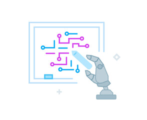 illustrations concept with businessmen. technology, partnership, artificial intelligence business robot, cybes. linear illustration Icons infographics. Landing page site print poster. Line story