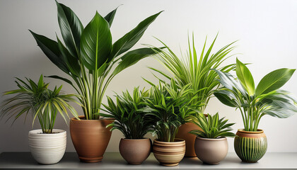 Potted Dracaena Plants With Green Leaves In Various Ceramic Pots Indoor Decor Elements Adding Natural Freshness And Vibrant Color