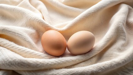Two eggs nestled in soft, creamy fabric; a simple, elegant still life