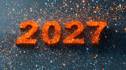 Happy New Year 2027. Glittering red numbers on a black background.