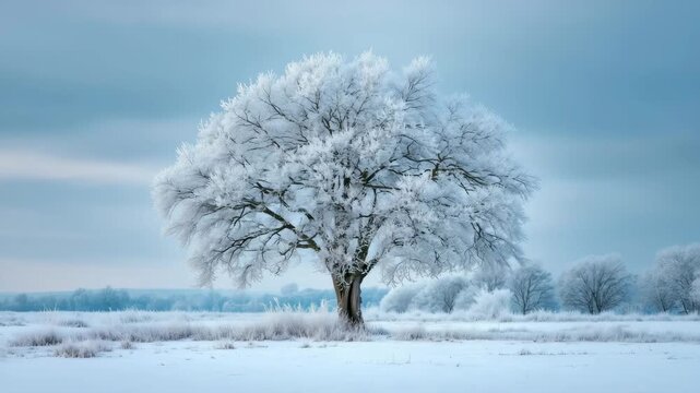 冬の雪原に立つ一本の木
