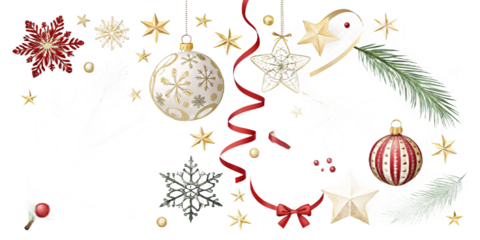 Christmas and New Year Decorative Elements Set on Transparent Background