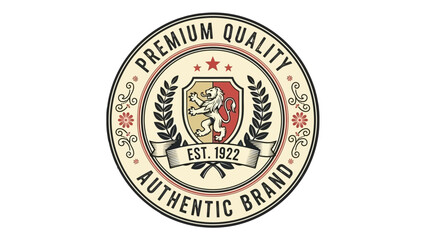 Vintage Style Premium Quality Authentic Brand Logo Badge with Laurel Wreath, isolated white background