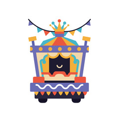 Cartoonstyle portable puppet theater with festive decorations. Suitable for childrens entertainment events and educational storytelling activities. Great for imaginative play.