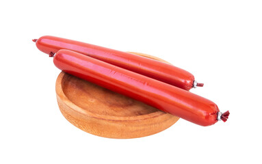 sausage dish on a wooden bowl isolated on a white background