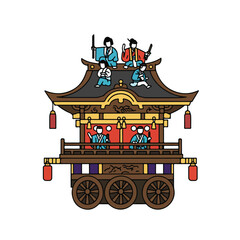 Japanese festival float with traditionally dressed people suitable for cultural events, travel blogs, asian festivals, traditional celebrations, festive backgrounds.
