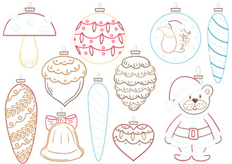 Christmas tree decorations, Christmas ornaments. Set of illustrations